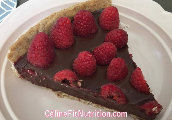 Tarte framboises chocolat healthy et vegan