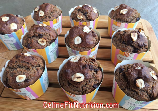 Muffins noisettes et pépites de chocolat healthy et vegan